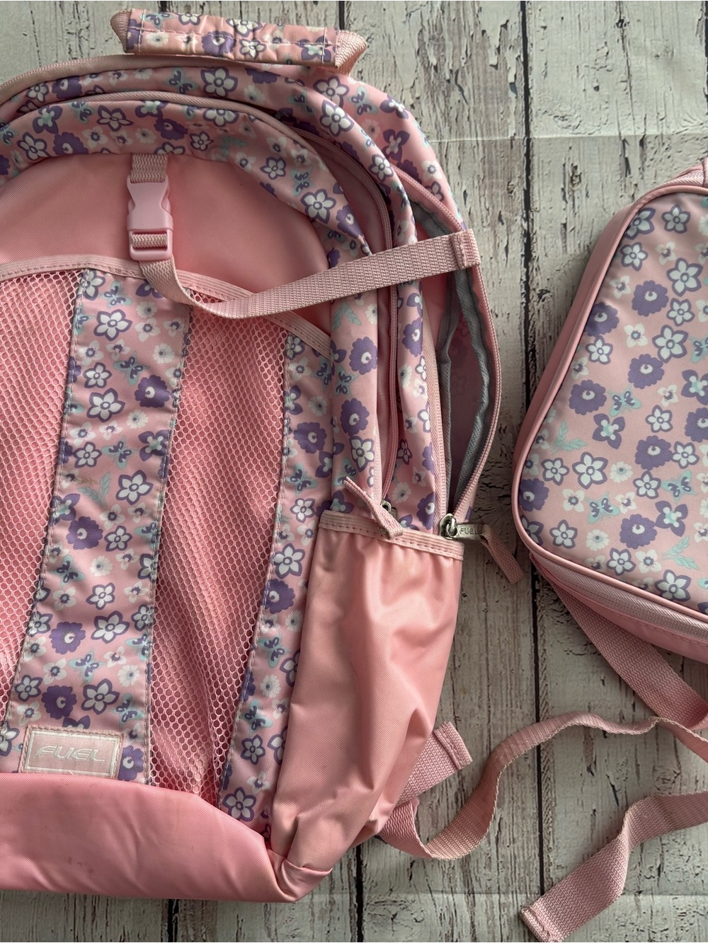 Pink Floral Kids Backpack and Matching Lunch Bag Set
